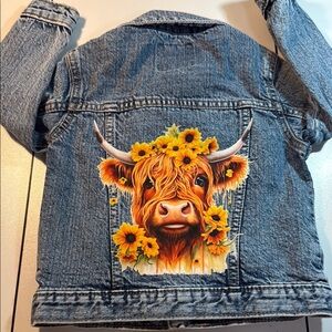 OshKosh B'gosh Blue Jean Jacket with Highland Sunflower Cow Design
